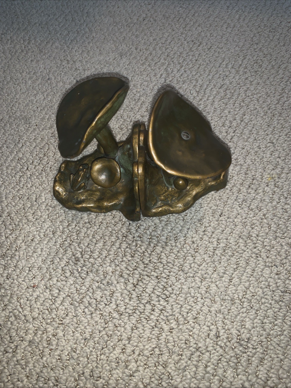 Antique Bronze McClelland Barclay Frog Mushroom Single Bookend Sculpture Signed