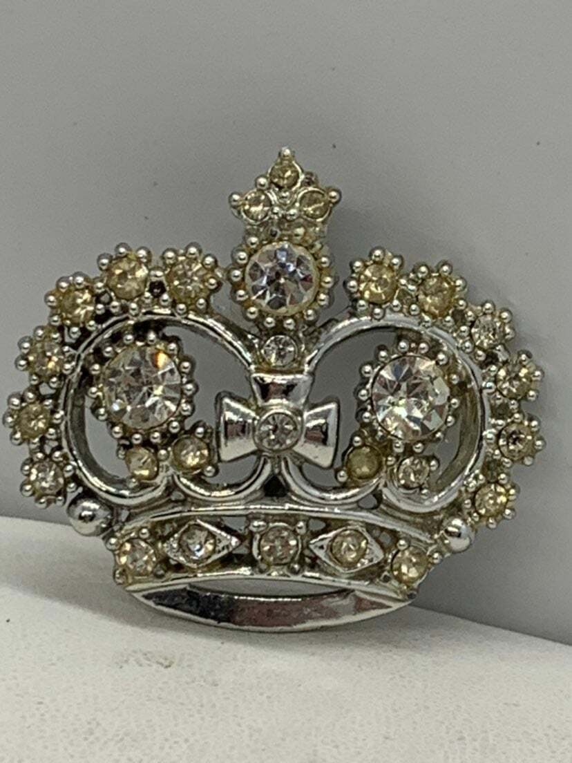 Vintage Majestic Crown Brooch Rhinestones