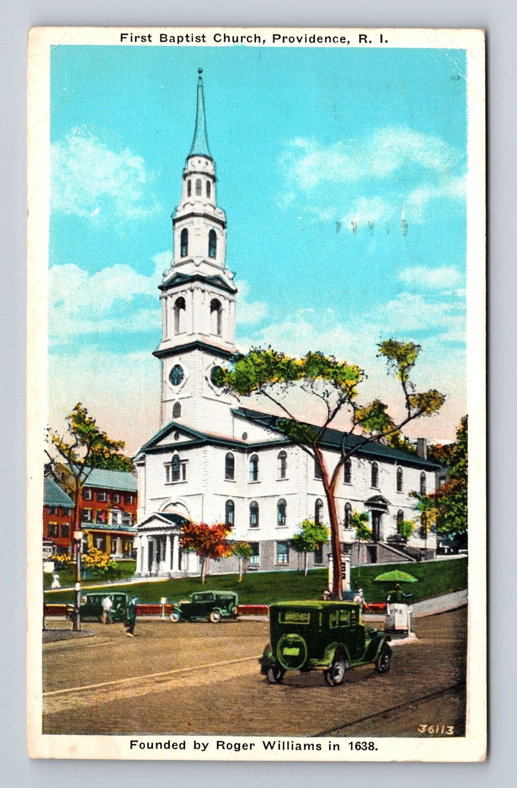 Providence RI-Rhode Island, First Baptist Church, Antique Vintage c1934 Postcard