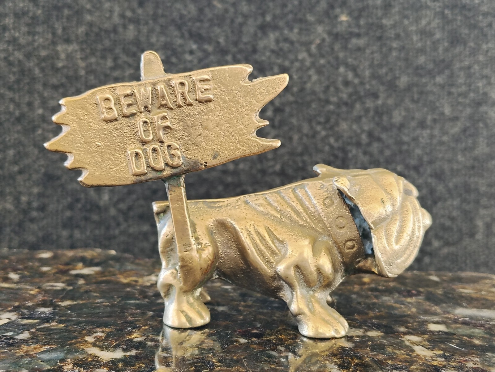 Brass English Bulldog Figurine Paperweight Statue Vintage Beware of Dog