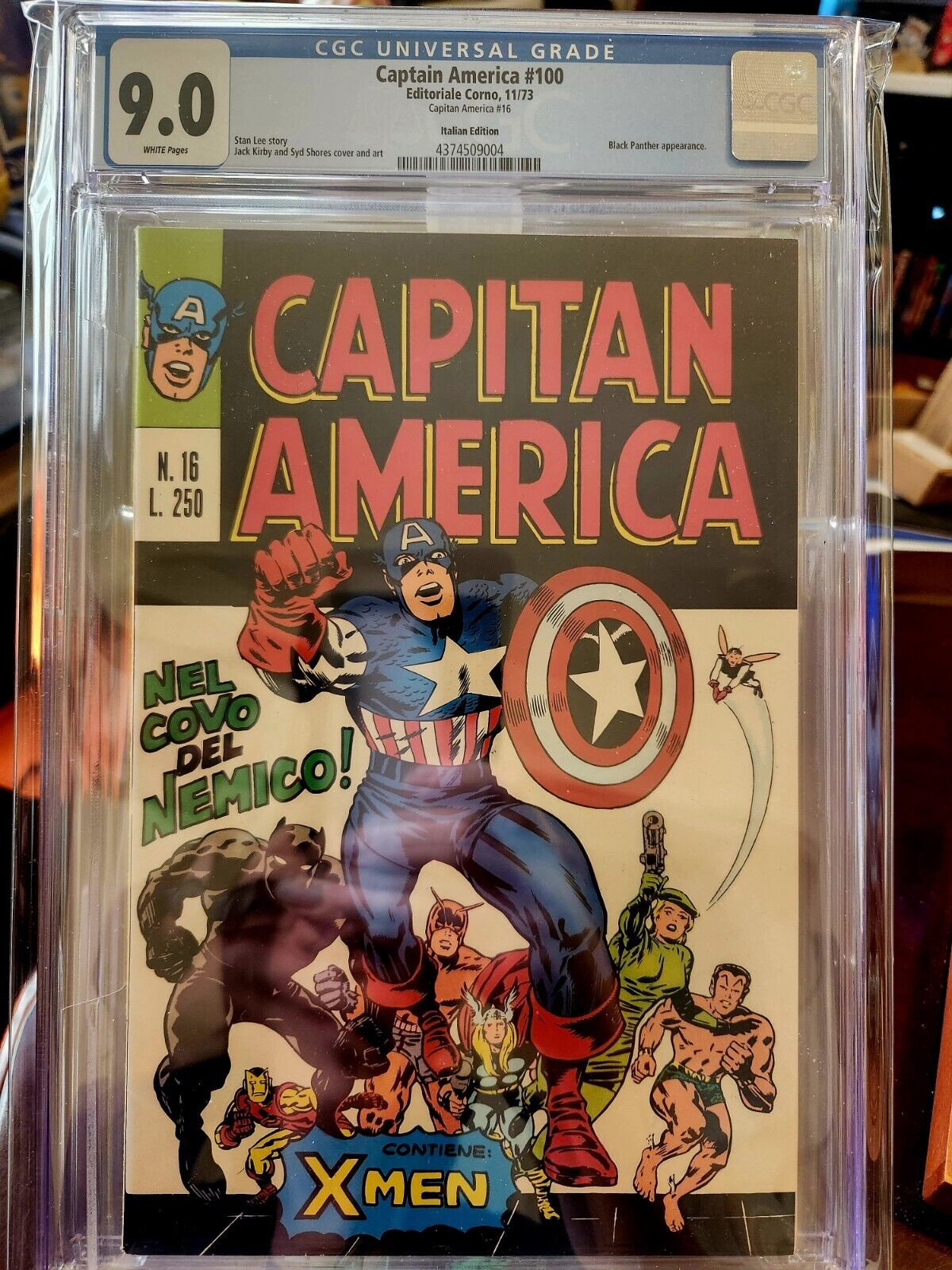 Captain America #100 CGC 9.0 White Italian Edition Foreign Key Jack Kirby