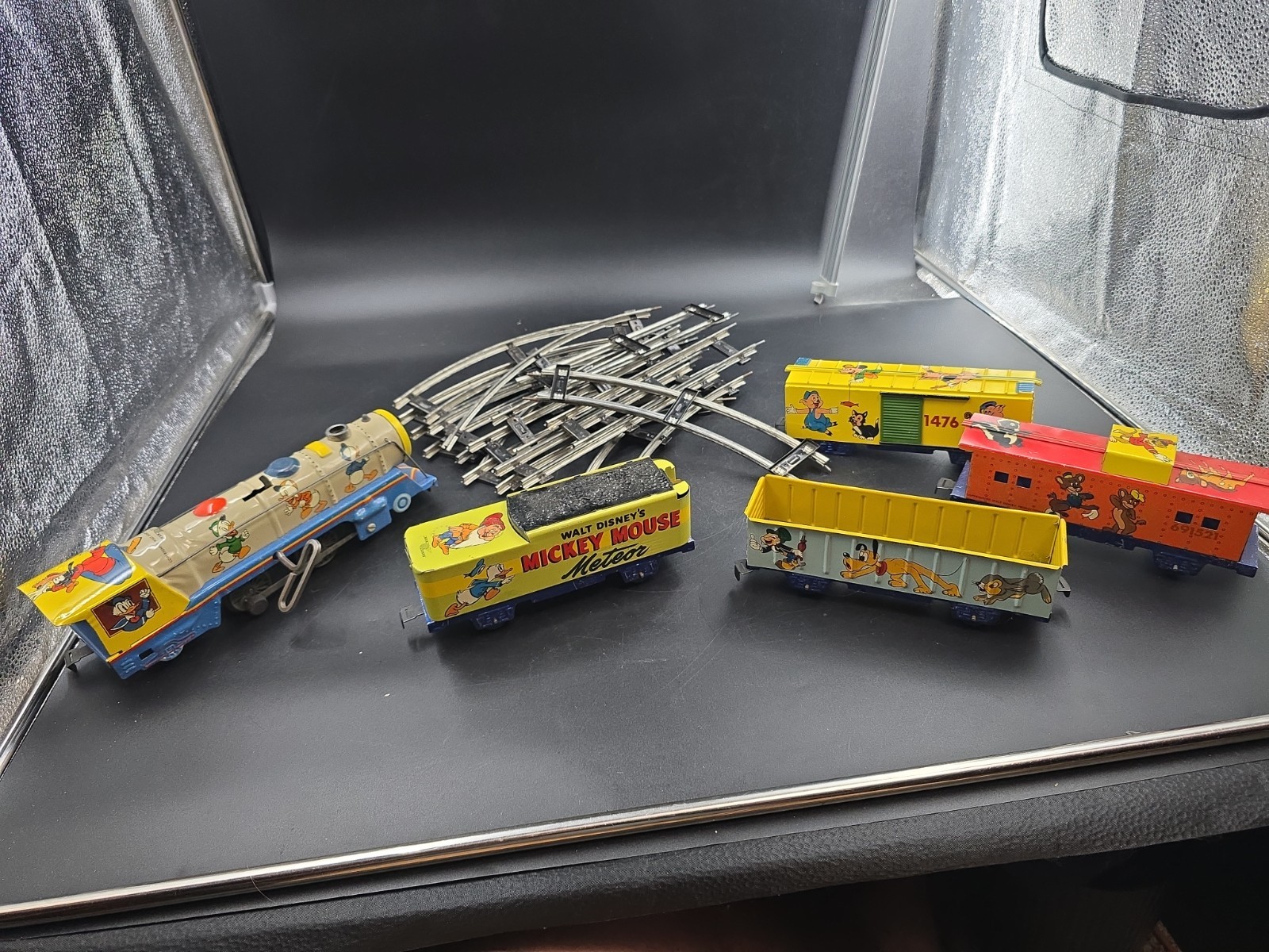 Vtg Marx Walt Disney Mickey Mouse Meteor Tin Litho Train Set 1950s Wind-Up Read