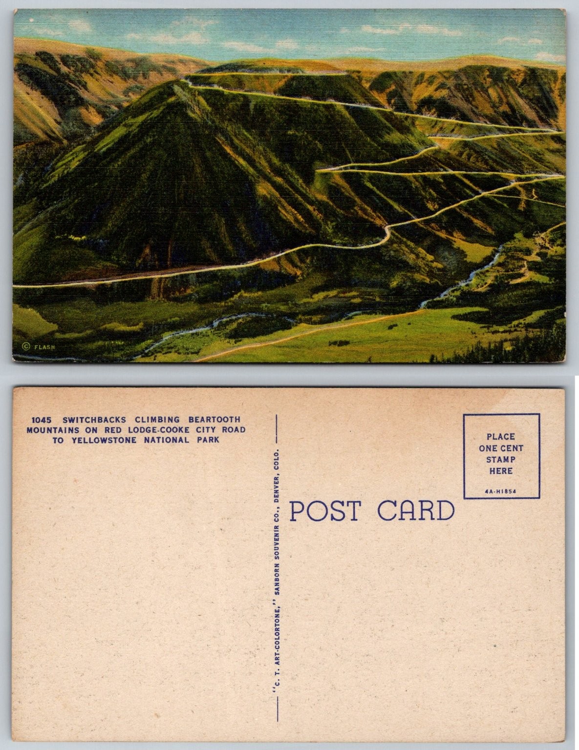 Beartooth Mountains Switchbacks Yellowstone Park Linen Postcard c1934