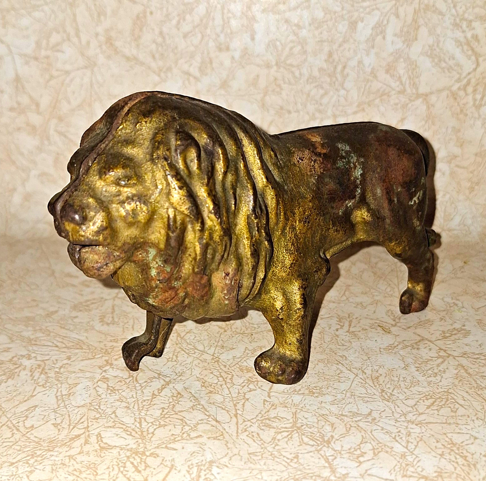 Antique AC Williams Cast Iron Lion Still Bank 1910s Original Patina 4-Hole Base