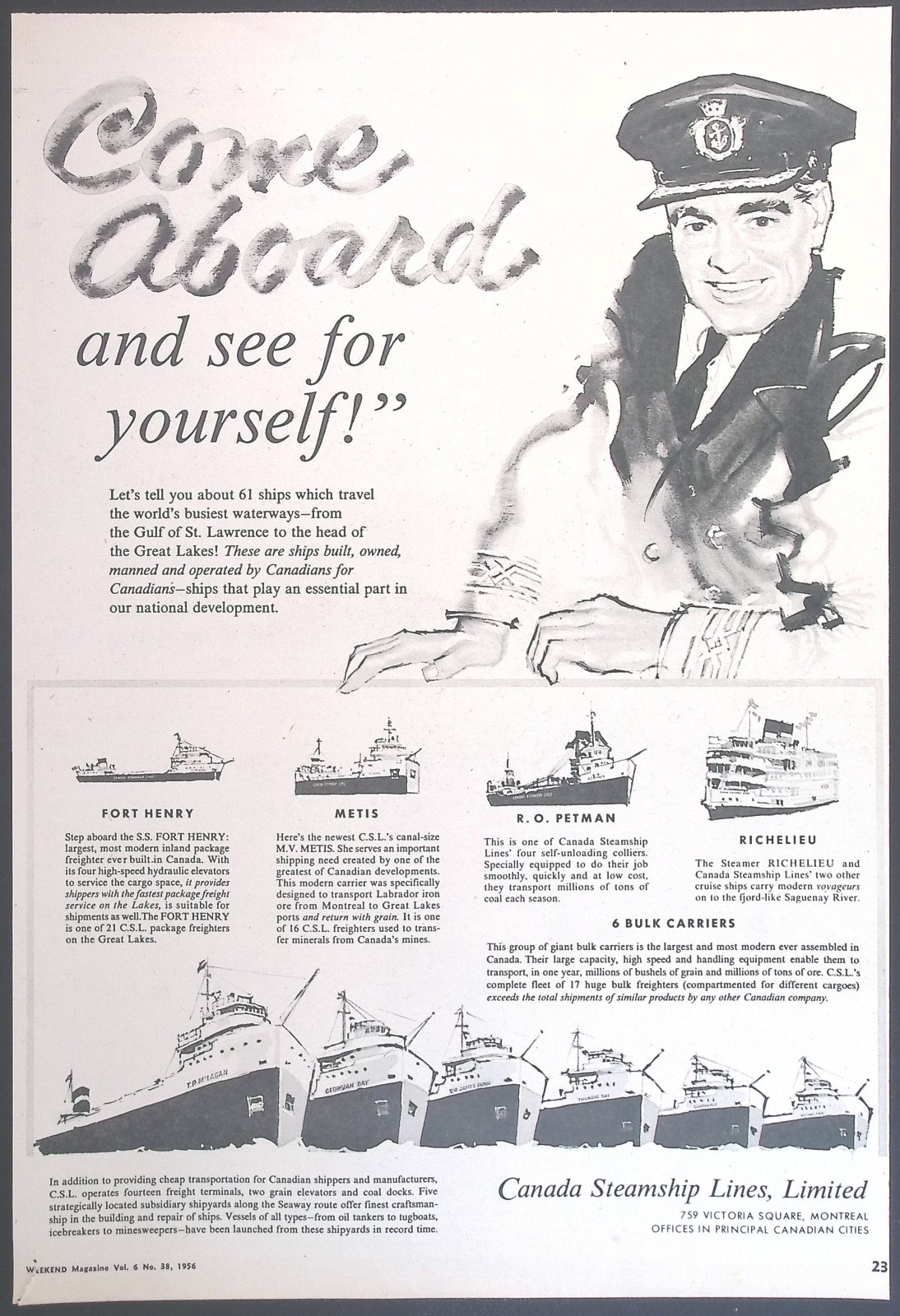 1956 Canada Steamship Lines ad Come Aboard & See for Yourself 1956 Canada Steamship Lines ad Come Aboard & See for Yourself