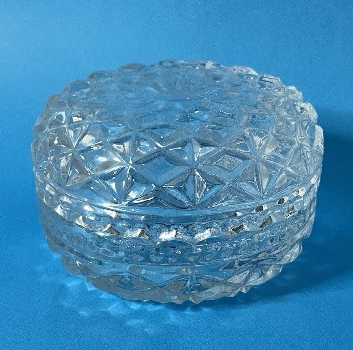 Vintage Crystal Clear Industries Hand-cut  24% Lead Crystal Trinket Dish W/Lid