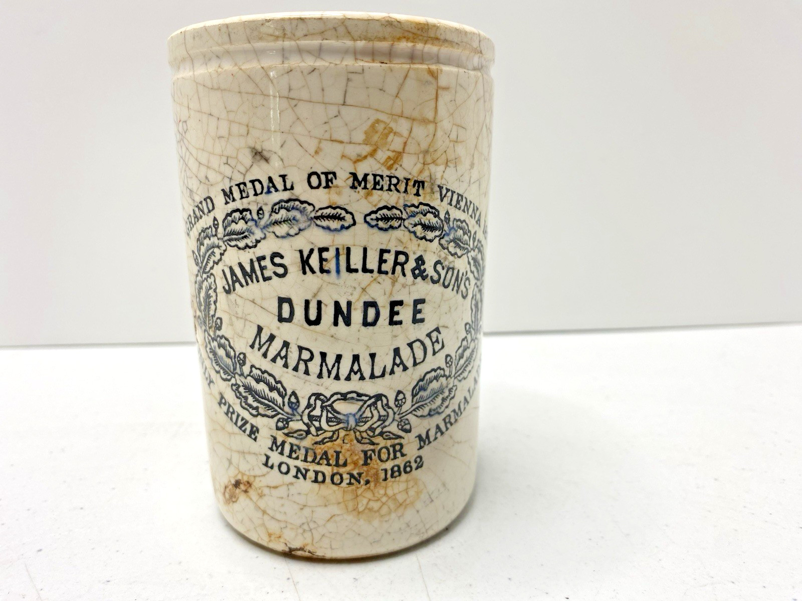 Antique 1890\'s James Keiller & Son Ltd. Dundee Marmalade Jar 1 Lb. Stoneware