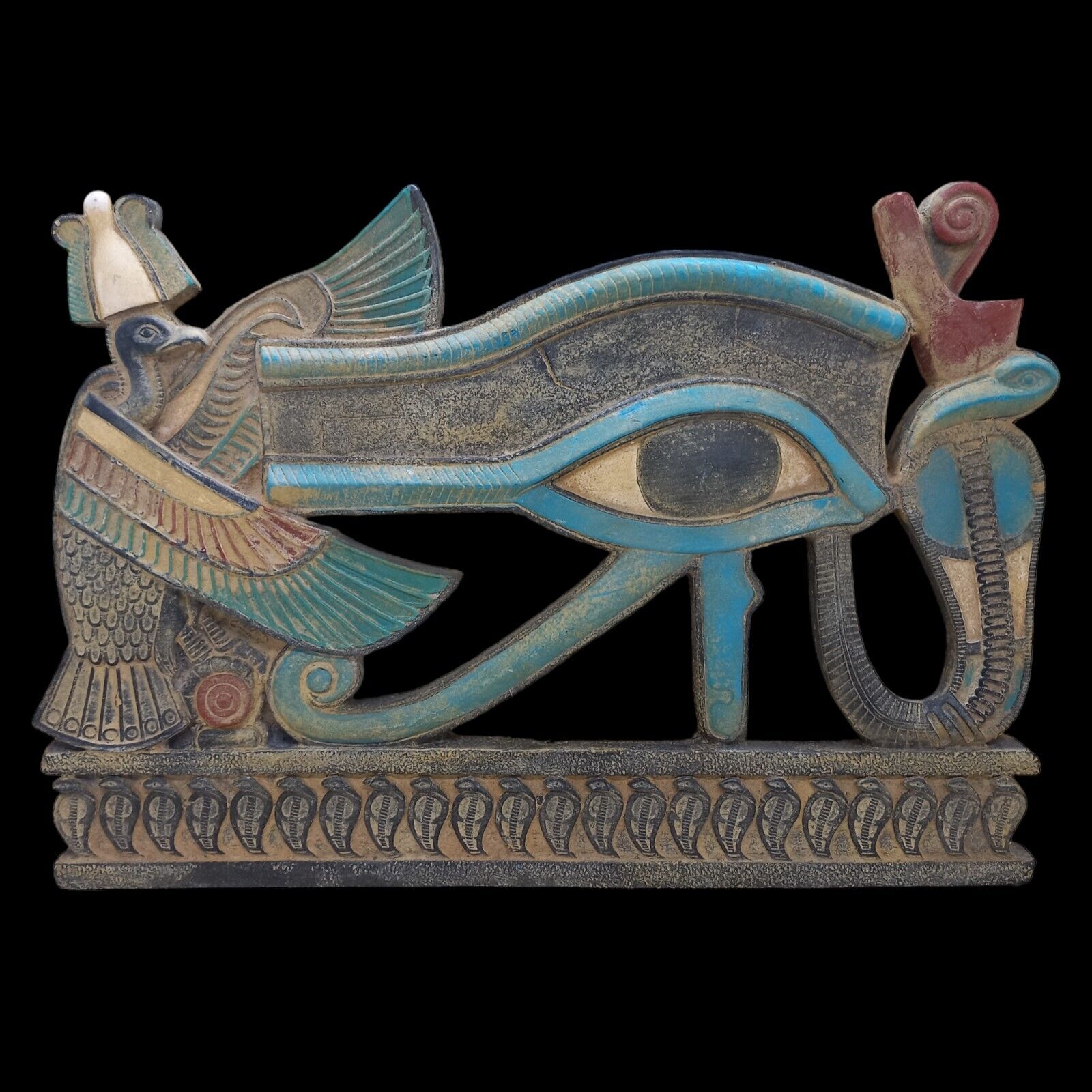 RARE ANCIENT EGYPTIAN ANTIQUE EYE OF HORUS WITH IBIS AND HOLLY COBRA STELLA