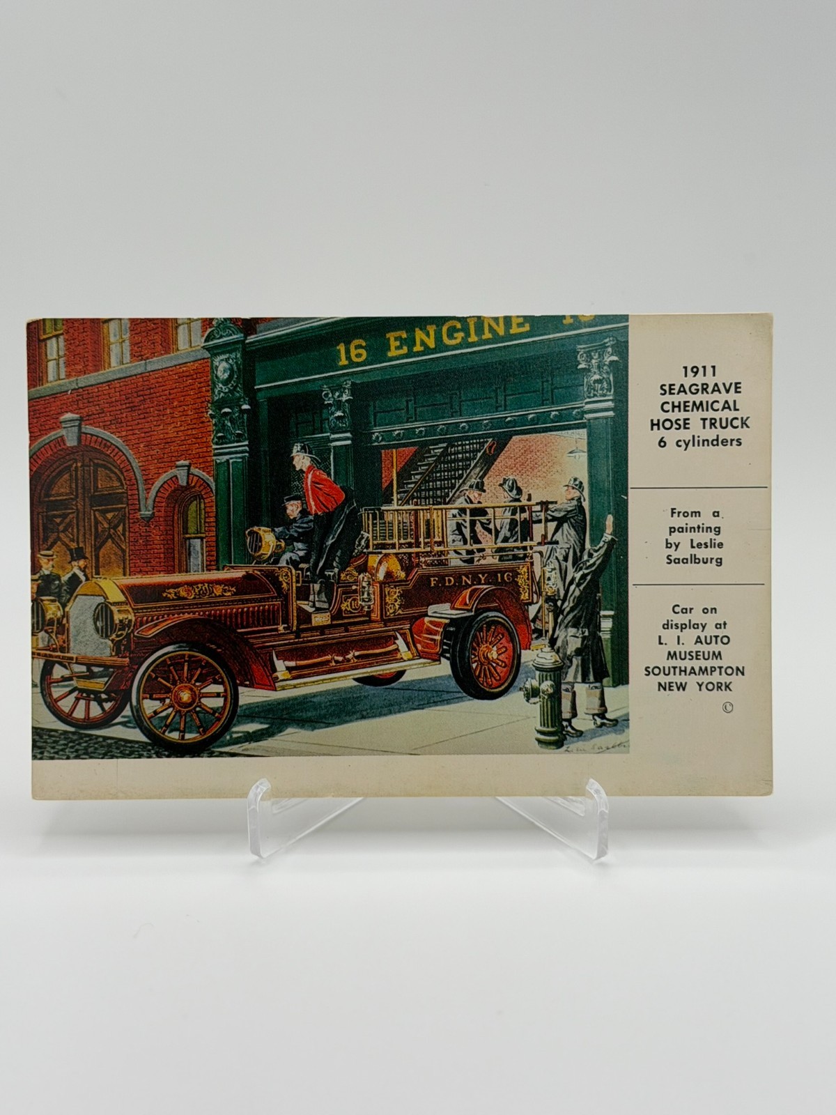 1911 Seagrave Chemical Hose Truck FDNY Engine 16 Leslie Saalburg Art Postcard NY