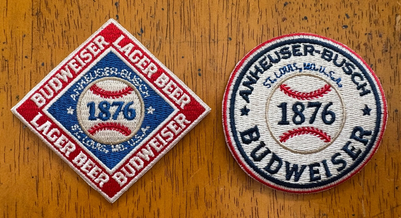 Lot of Two Budweiser Anheuser-Busch 1876 Basesball Patches