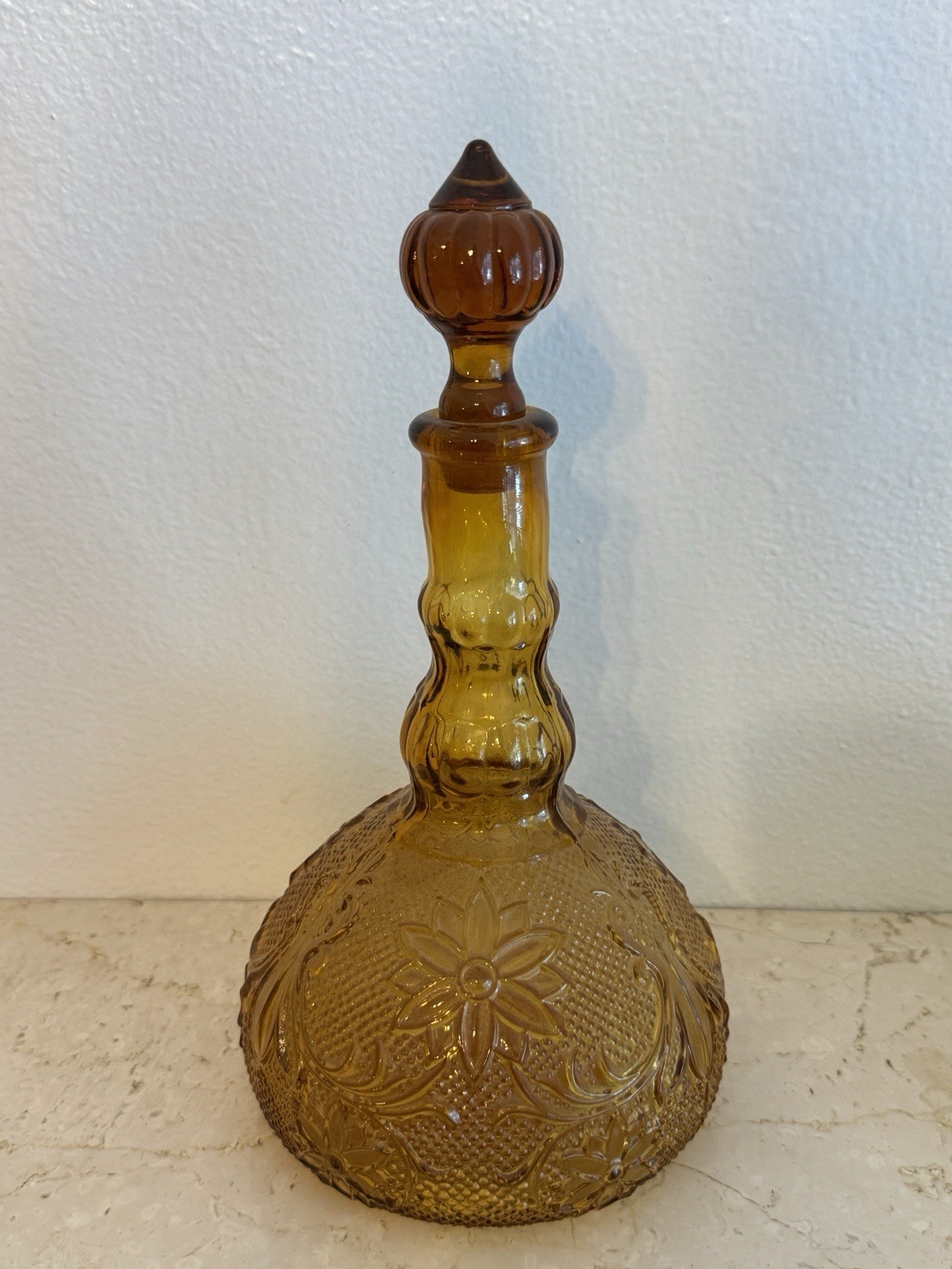 Vintage Tiara Indiana Glass Amber Sandwich Decanter with Stopper