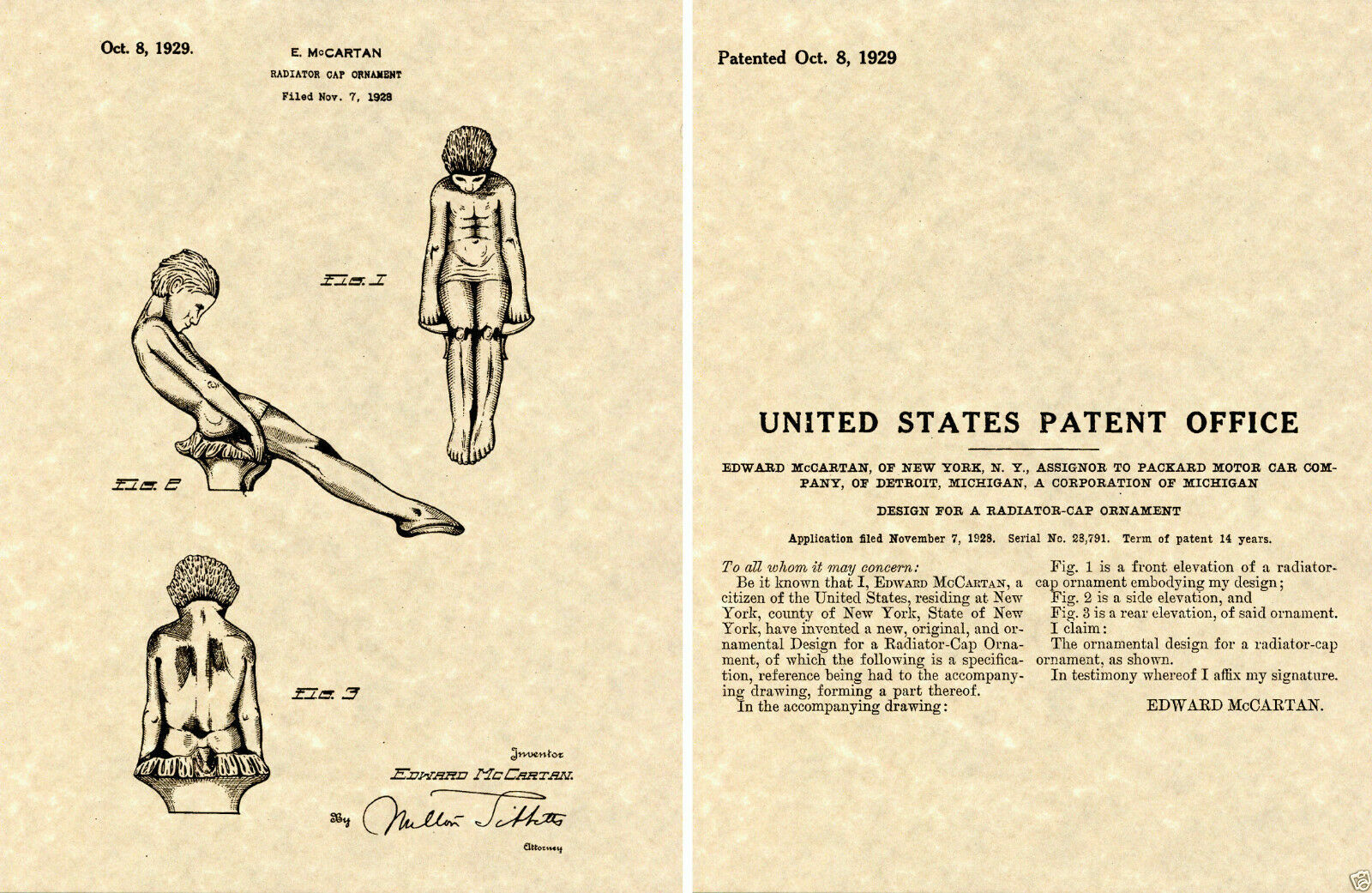 1929 PACKARD PHEATON HOOD ORNAMENT Patent Art Print READY TO FRAME