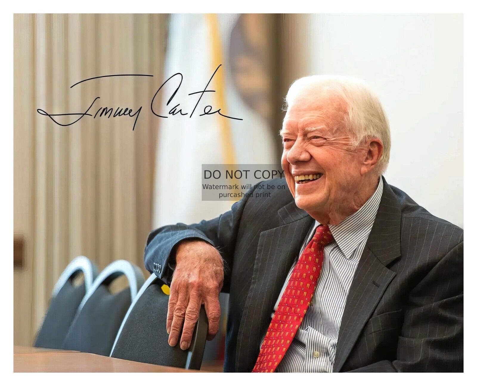 PRESIDENT JIMMY CARTER SMILING AUTOGRAPHED SIGNED 8X10 PHOTO