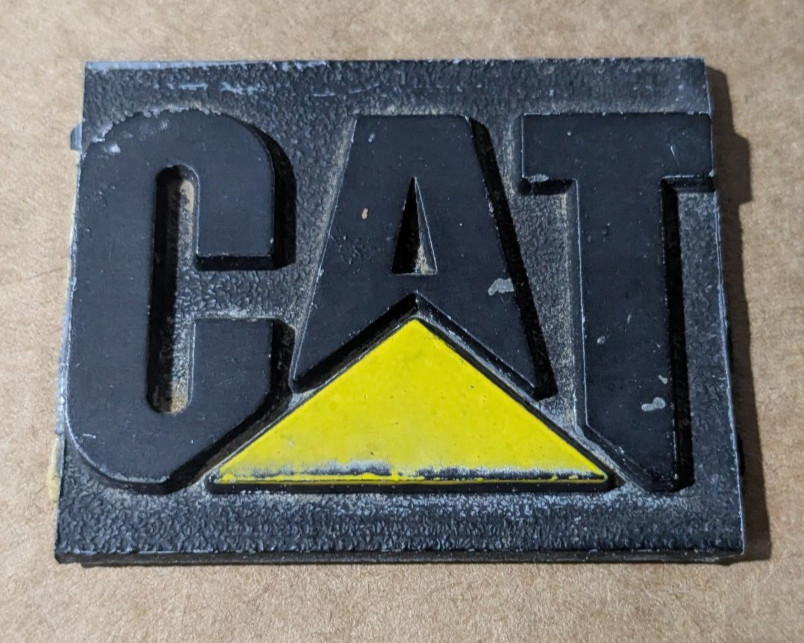 VTG Black Metal Caterpillar Construction Emblem Badge Sign Nameplate Tag Plaque