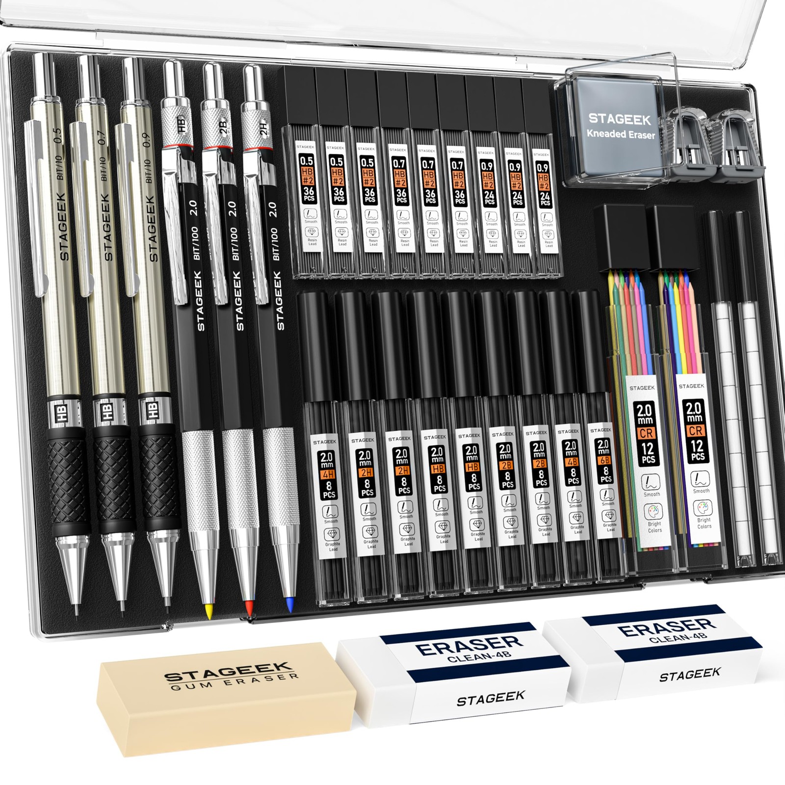 34PCS Mechanical Pencil Set with Case, 0.5, 0.7, 0.9 & 3PCS 2mm 34PCS Mechanical Pencil Set with Case, 0.5, 0.7, 0.9 & 3PCS 2mm
