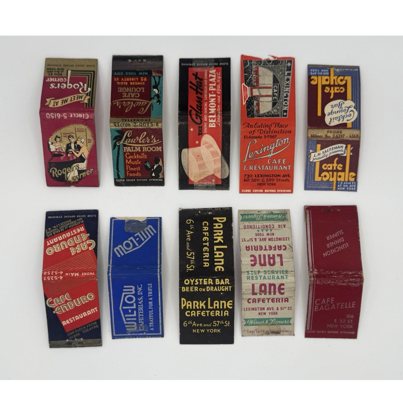 Vintage NYC Restaurant Matchbooks Lot Rogers Lawler Enduro Willow Bagatelle