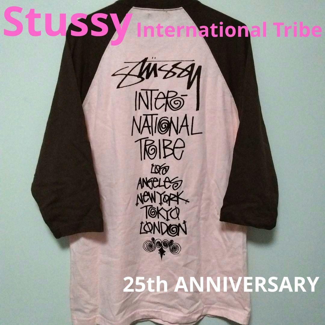 Stussy Japan 25th Anniversary Raglan S T-Shirt Pink Brown Limited Vintage