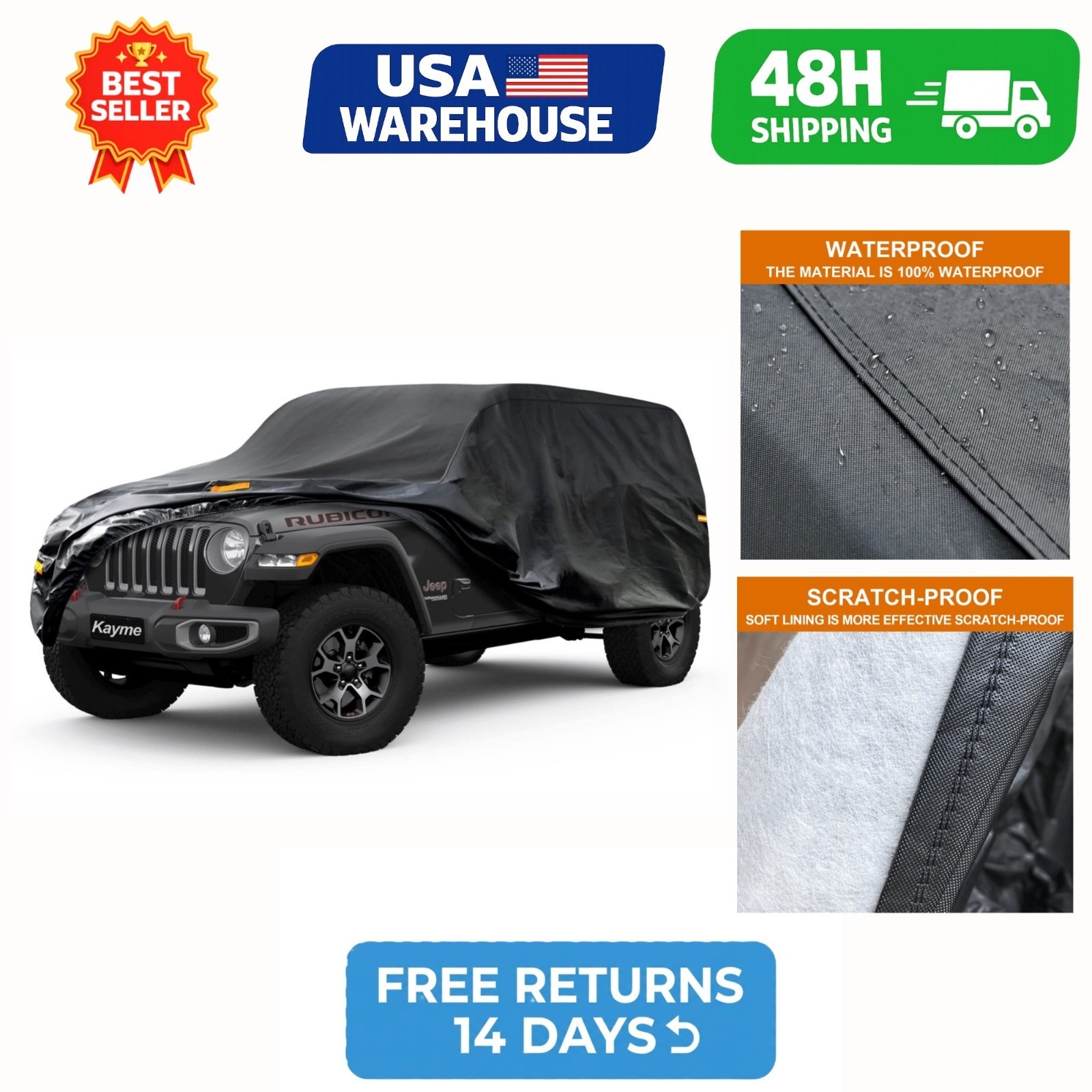 Kayme 7-Layer Waterproof Car Cover for Jeep Wrangler 4 Door JK JL Kayme 7-Layer Waterproof Car Cover for Jeep Wrangler 4 Door JK JL