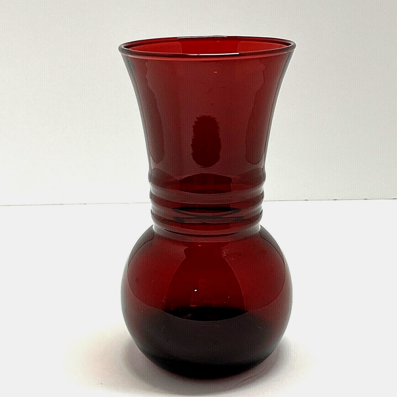 Vintage Anchor Hocking Royal Ruby Red Glass Vase Hand Blown 7\