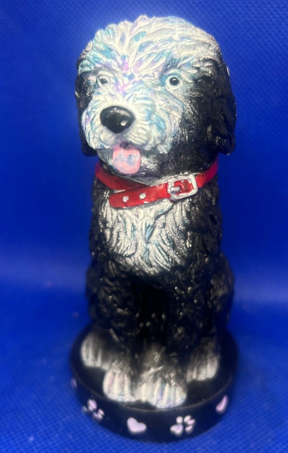 Vintage Puppy on Pedestal with Red Collar Dog Figurine