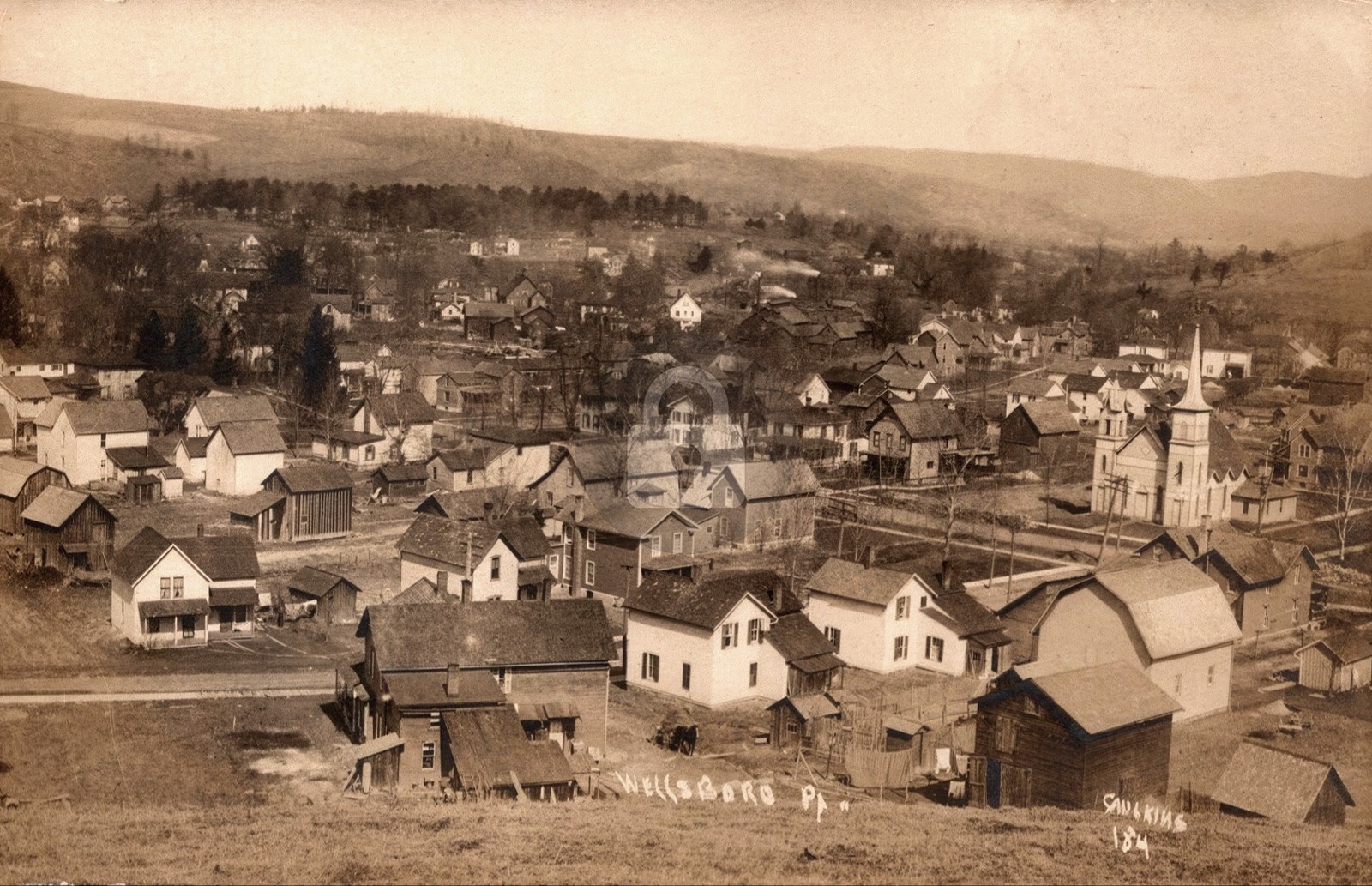 Wellsboro Pennsylvana Aerial Birdseye 1908c RPPC Photo Postcard COPY