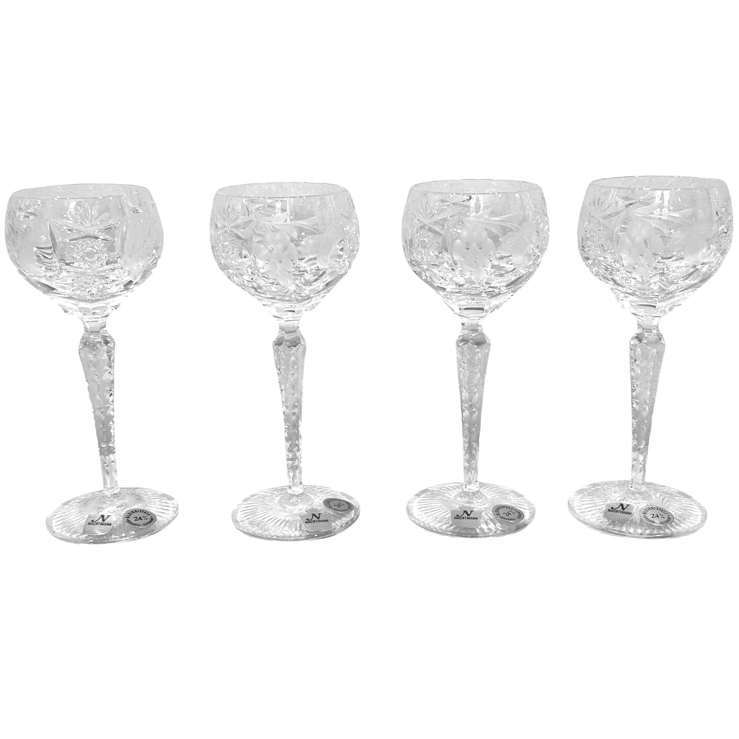 Nachtmann Traube 6.75” Tall Cut Crystal Hock Cordials Germany-NEW-Mint-Set of 4 