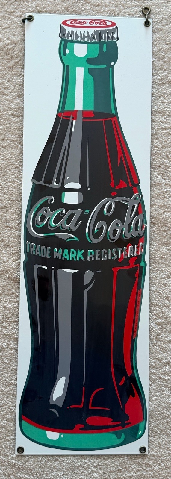 Ande Rooney Coca Cola Enamel Metal Sign Bottle 6.25” x 21\