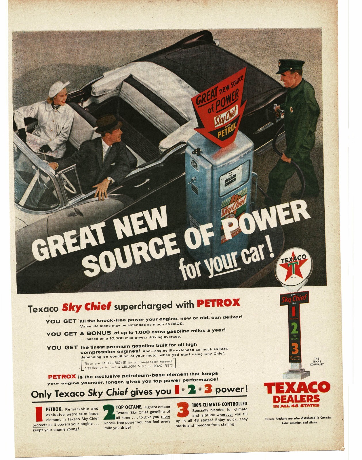 1956 Texaco Dealers Gas Station Attendant Service Man Sky Chief Print Ad 3