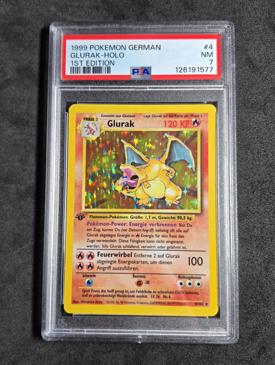Original Pokemon Card Glurak 1st Edition Base Holo PSA 7 German