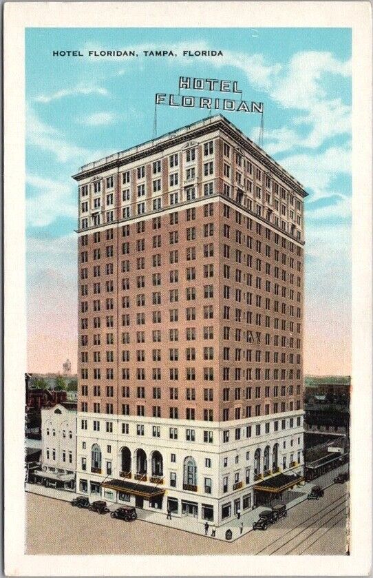 c1930s TAMPA, Florida Postcard HOTEL FLORIDIAN Street View / Kropp - Unused