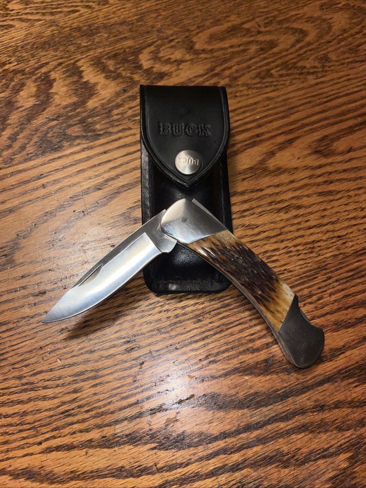 Vintage 1992 Buck 500 Duke Single Blade Buckhorn Pocket Knife With Sheath
