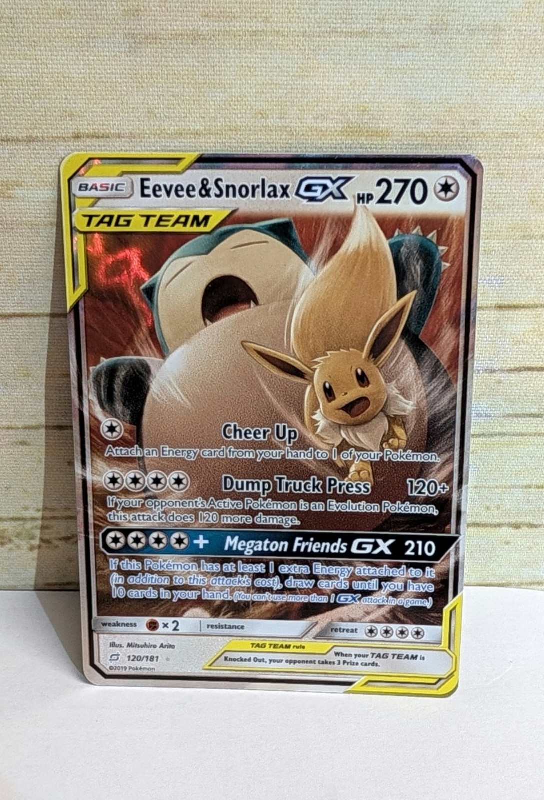 Eevee & Snorlax GX 120/181 Team Up Ultra Rare Holo Pokemon Card 