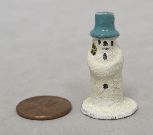 Vintage Christmas Putz Composition BLUE Top Hat SNOWMAN RARE Mini 1.35\