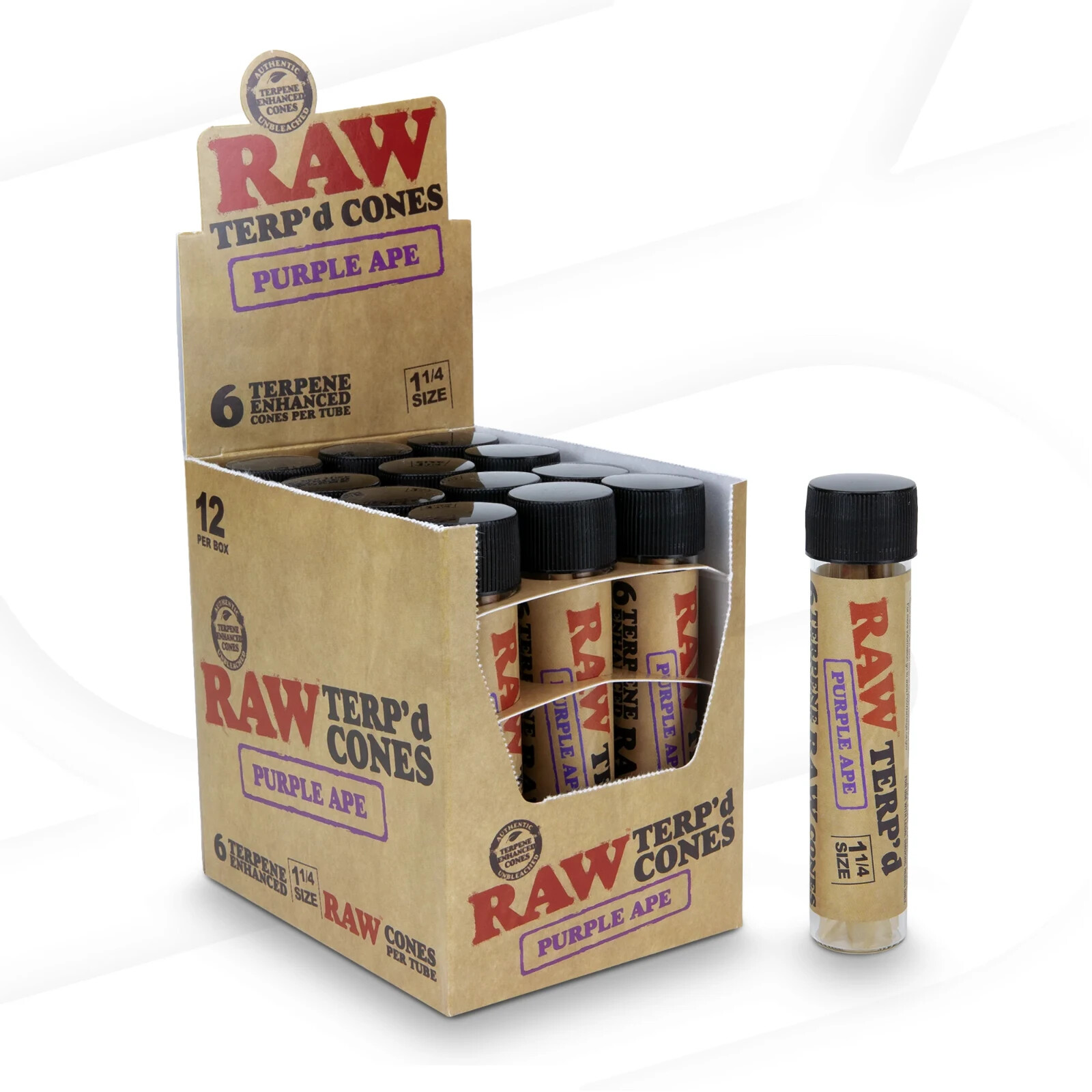 12 X RAW TERP'D ENHANCED CONES 🤩 PURPLE APE 🤩 1 1/4 SIZE FULL BOX 72 CONES 💯
