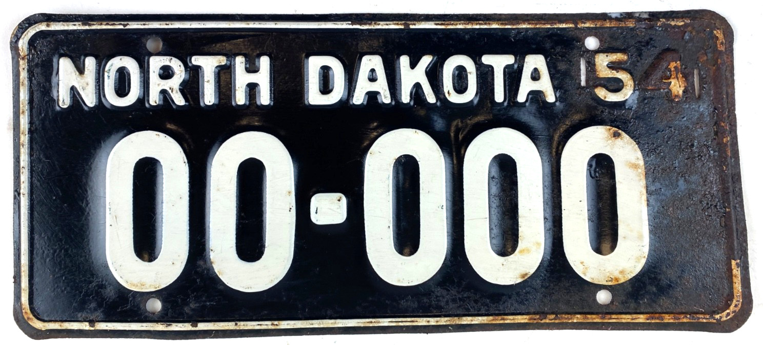 Vintage North Dakota 1954 Auto License Plate 00-000 Garage Man Cave Wall Decor