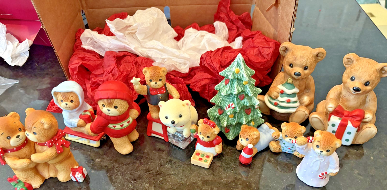 Vintage Enesco Christmas Bear Figurines Mixed Holiday Lot Ceramic Bears