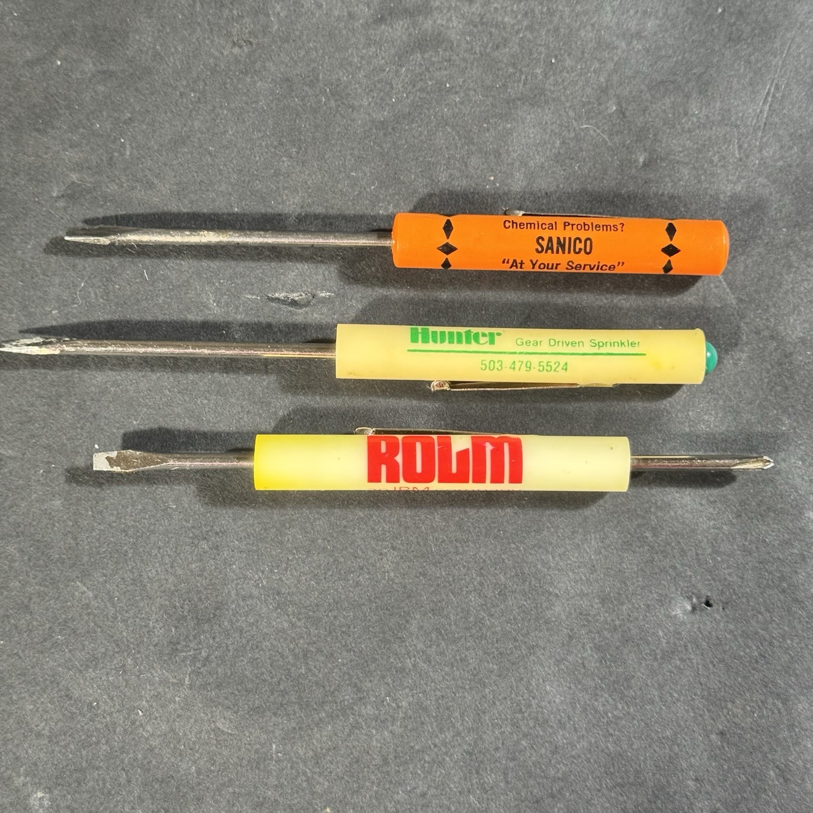 Vtg 3pc Screwdriver Advertising Lot Oregon IBM / Irrigation & Plumbing / Sanico Vtg 3pc Screwdriver Advertising Lot Oregon IBM / Irrigation & Plumbing / Sanico