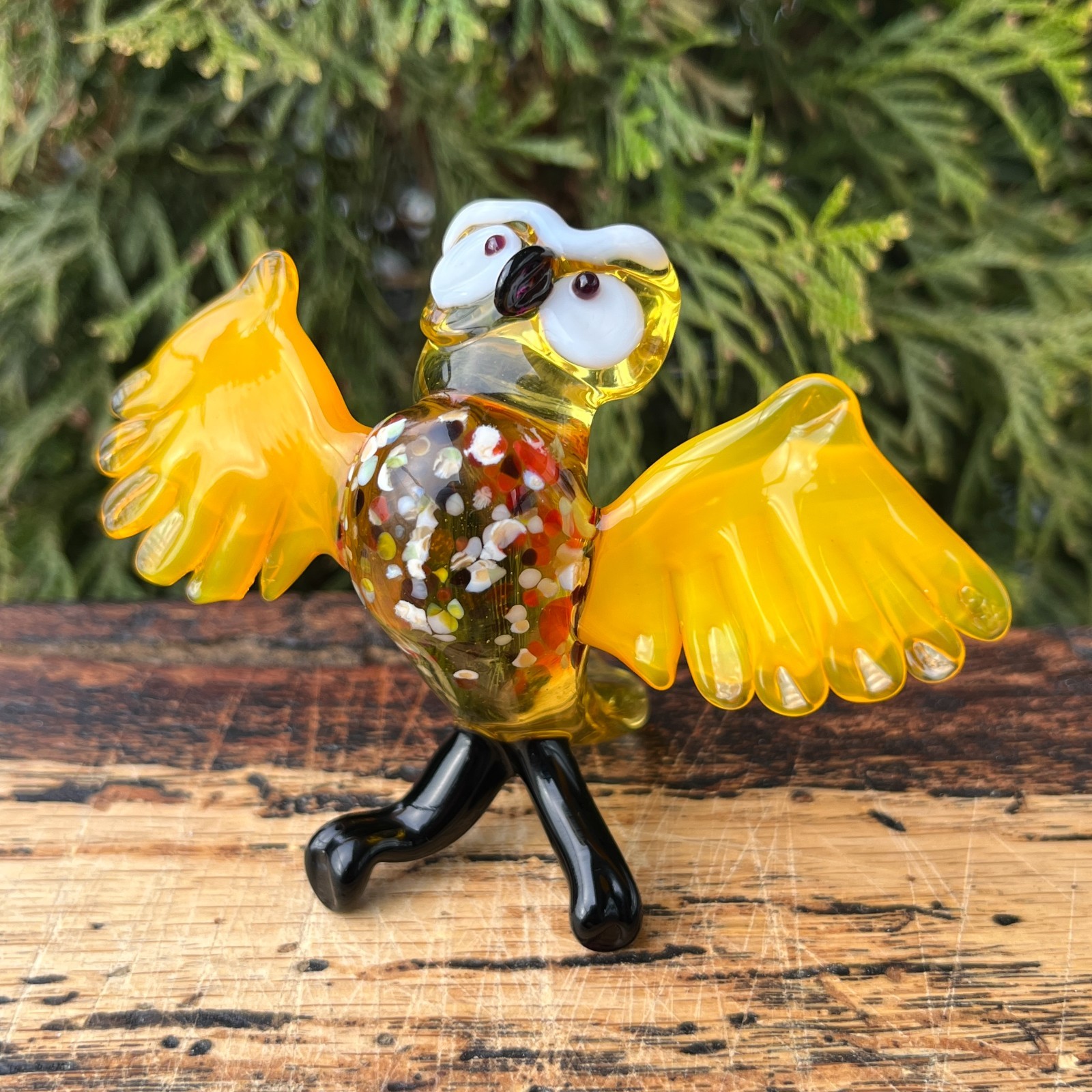 Yellow Glass Owl Figurine Hand Blown Mini Owl Decor Gift Collectible