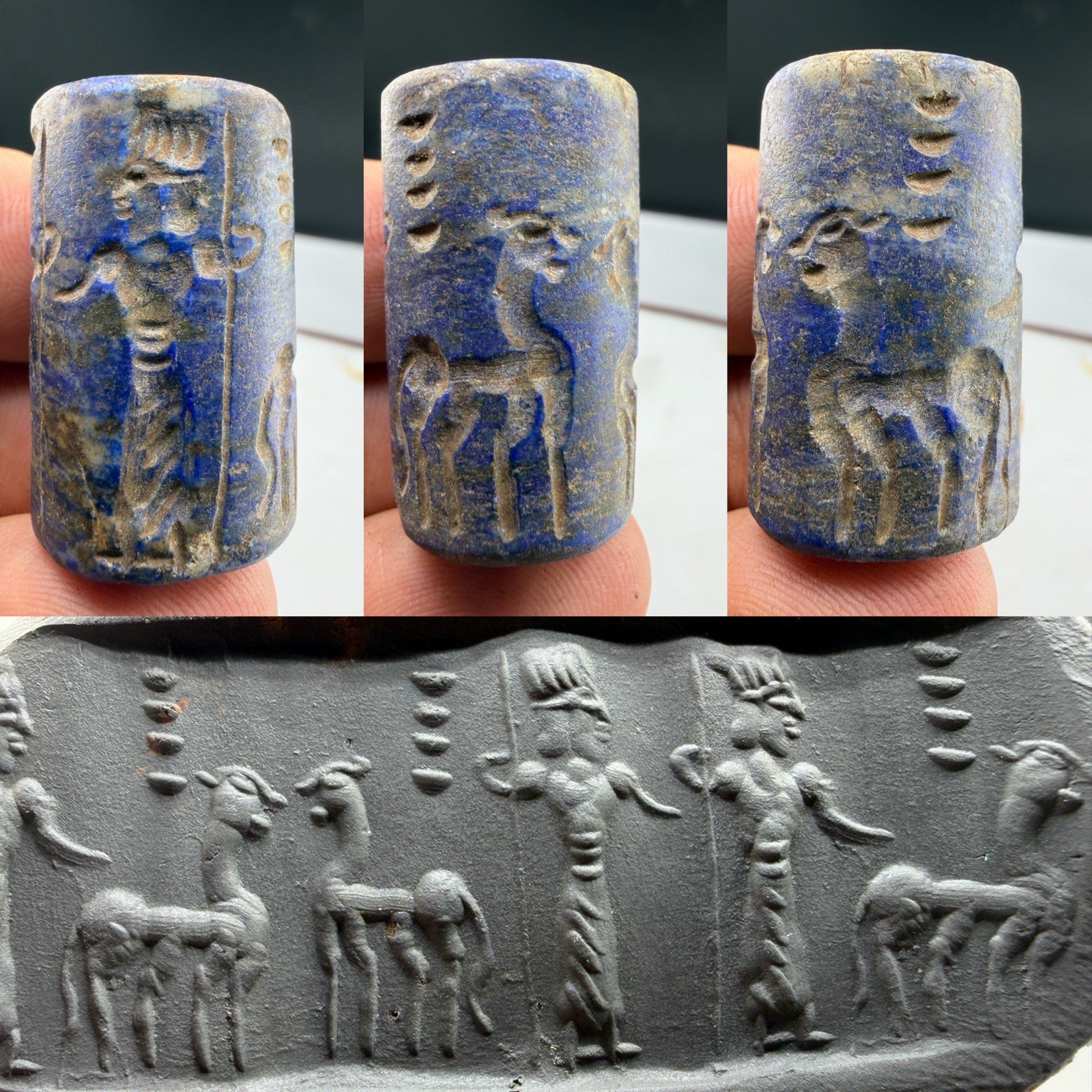 Wonderful Ancient  Roman Lapis Lazuli Intaglio Seal Stone Old Bead