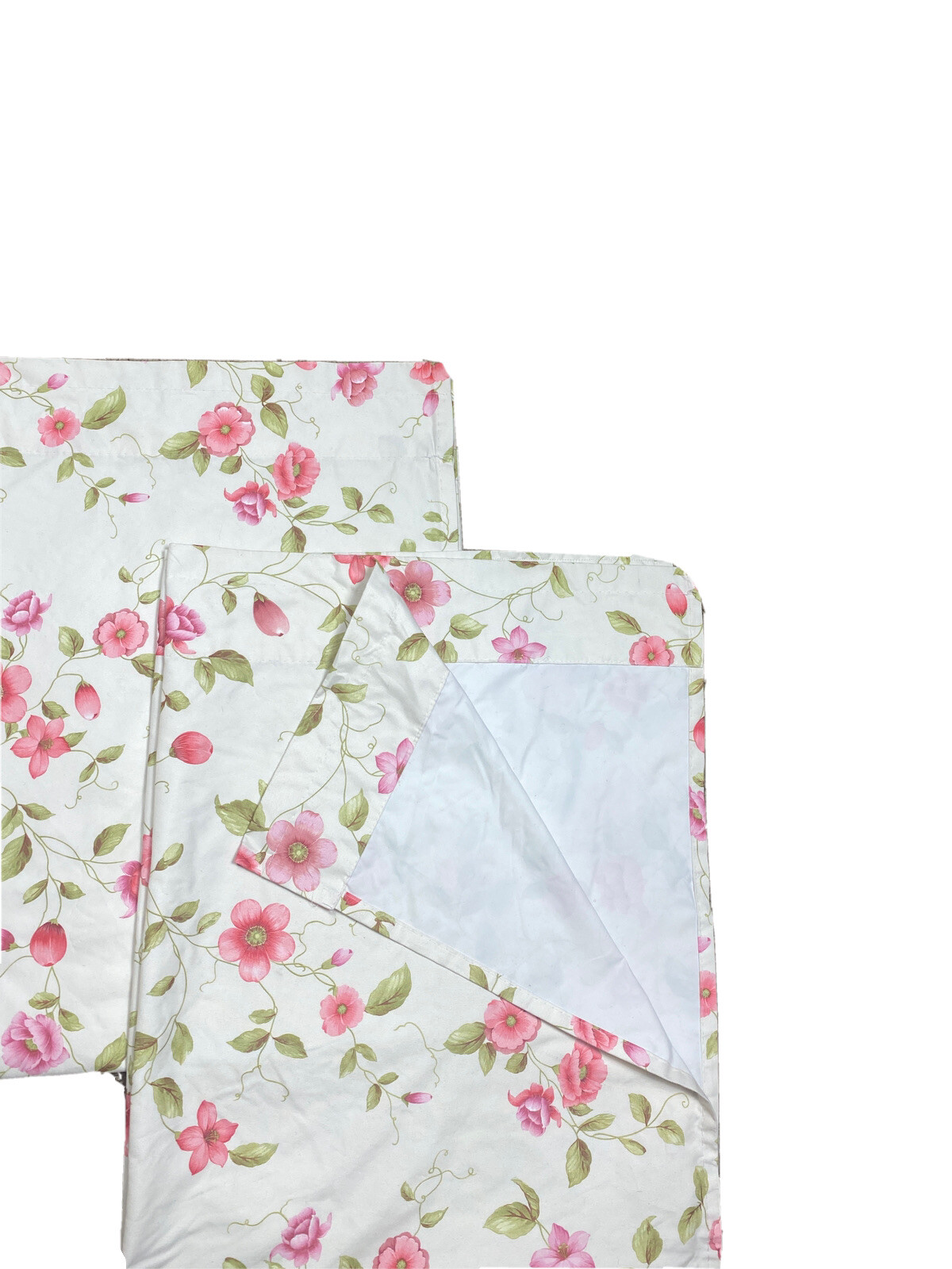 2 Vintage White Pink Floral Curtains Panels Kitchen Cafe Drapes Print Pattern 