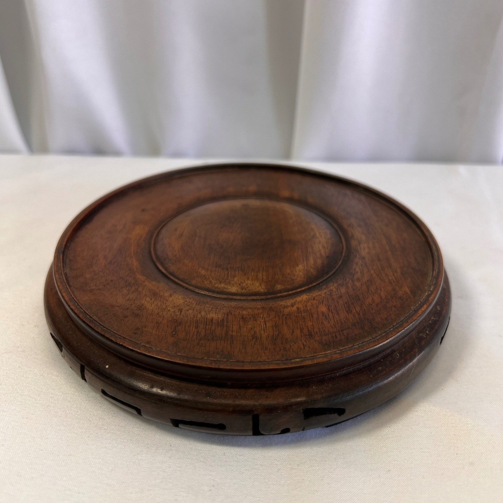 Vintage Hand Carved Wood Display Stand Asian Pedestal Base for Vase Bowl 6.5in