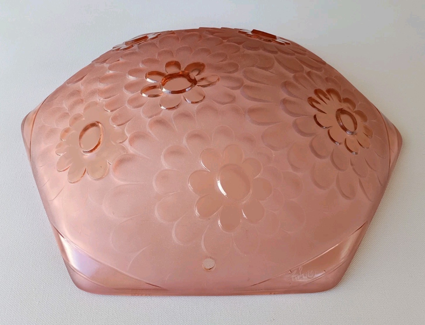 DEGUE FRENCH ART DECO PINK FROSTED GLASS CEILING FIXTURE LAMP SHADE FRANCE