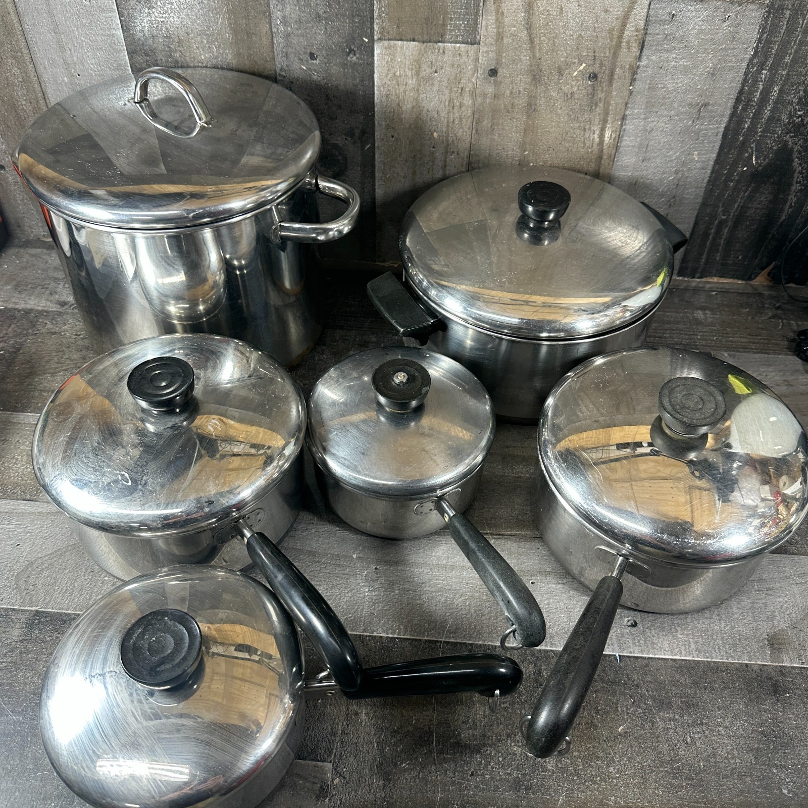Revere Ware Set Copper Bottom Pots Pans Skillets Lot 11 pc VTG 1801
