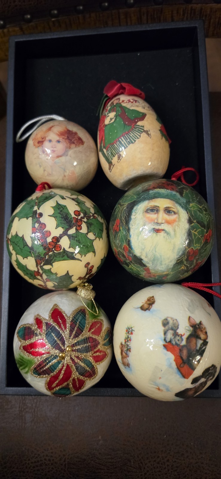 Vintage Large Paper Mache Ornament Set Of 6