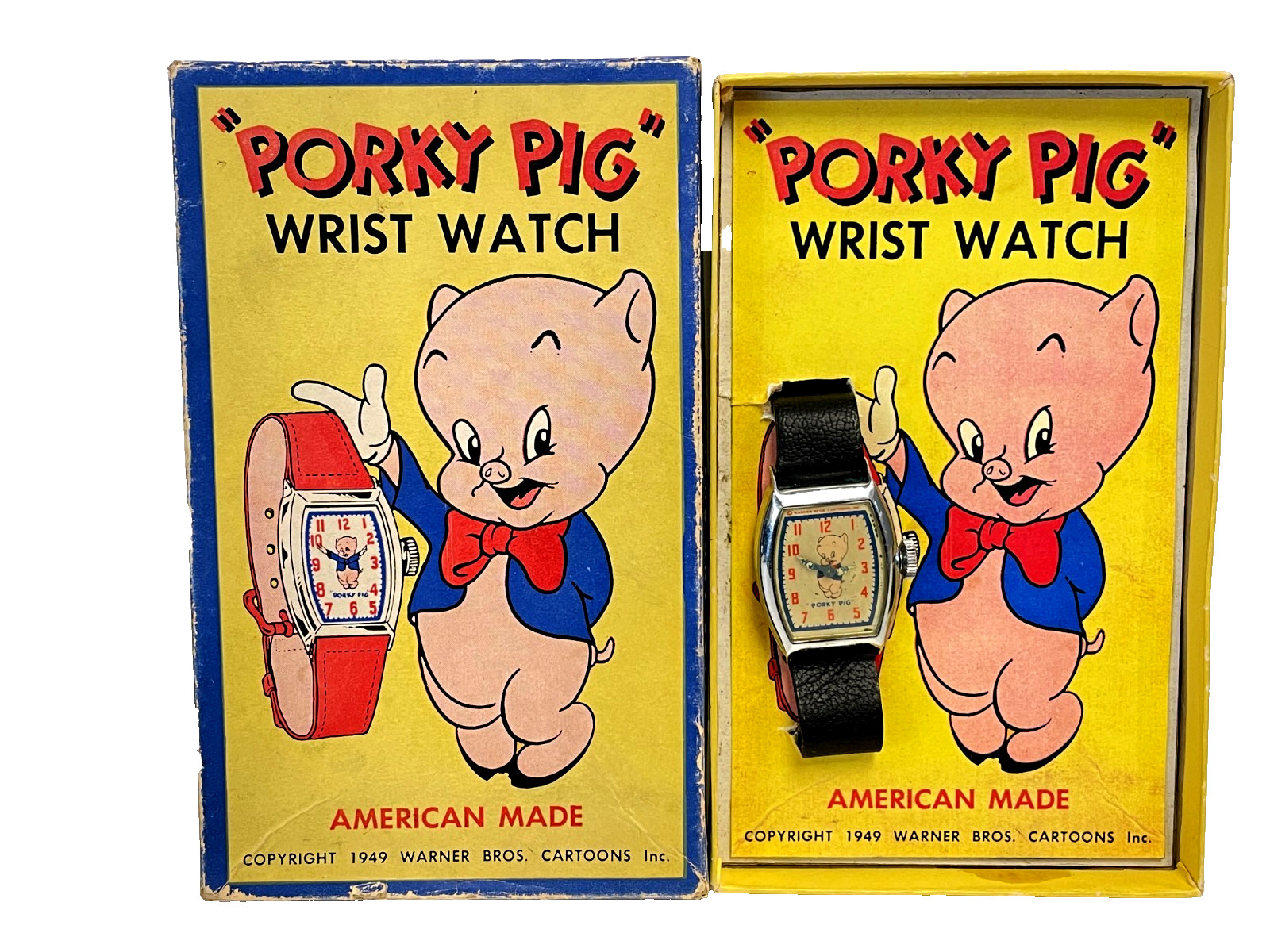 INGRAHAM VINTAGE WALT DYSNEY PORKY PIG WATCH 1950 WITH BOX