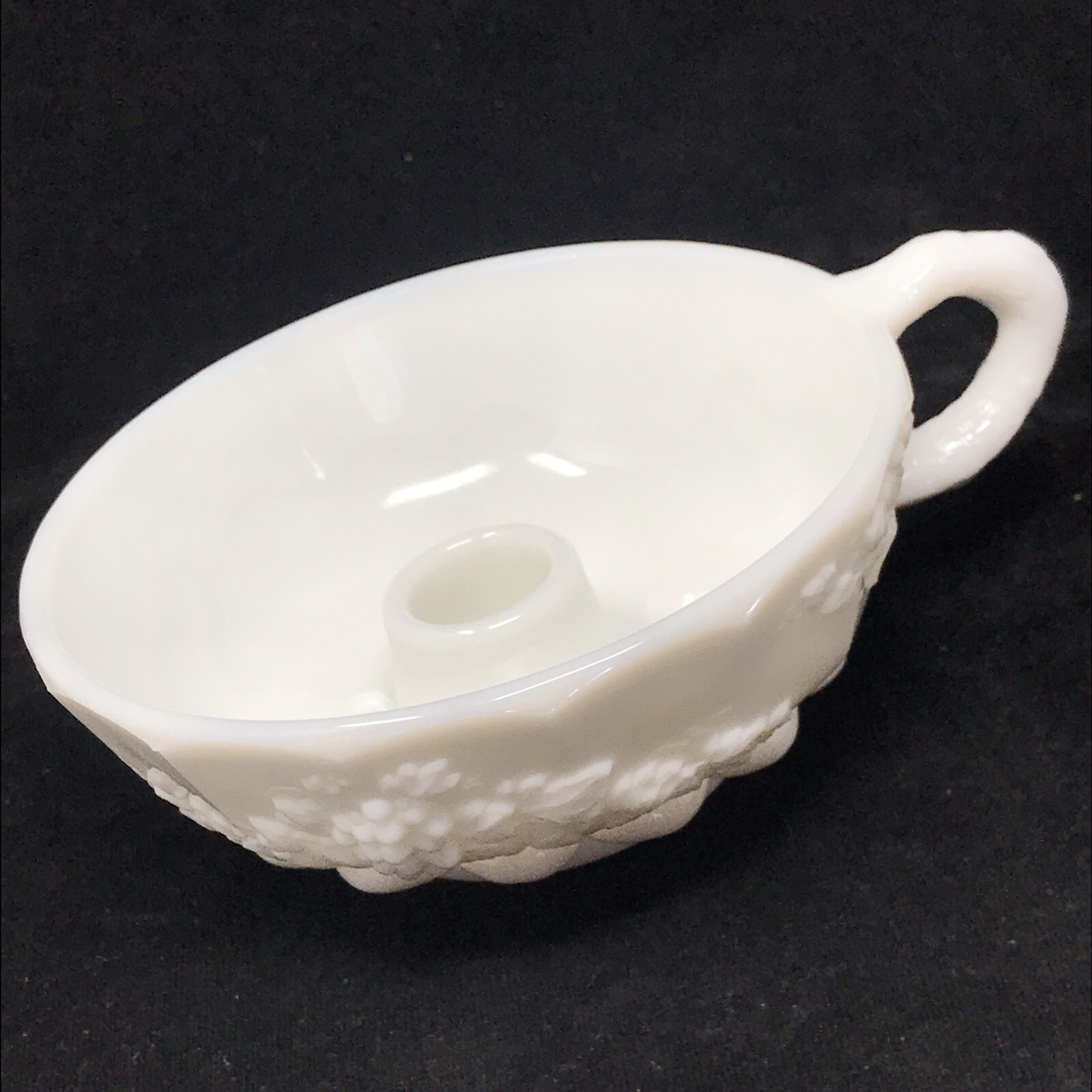 Vintage Westmoreland Glass WG White Milk Glass Round Grape Vine Candle Stick 