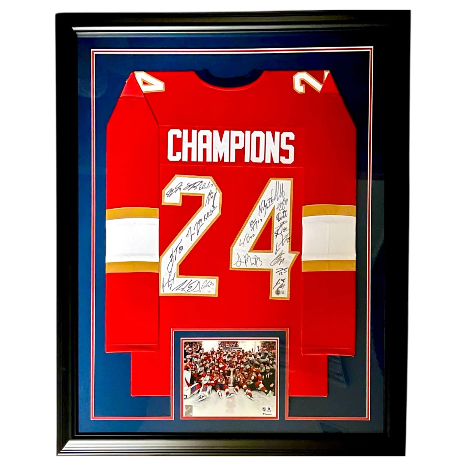 Florida Panthers 2024 Stanley Cup Champions Team Autographed (Red #24) Deluxe Fr