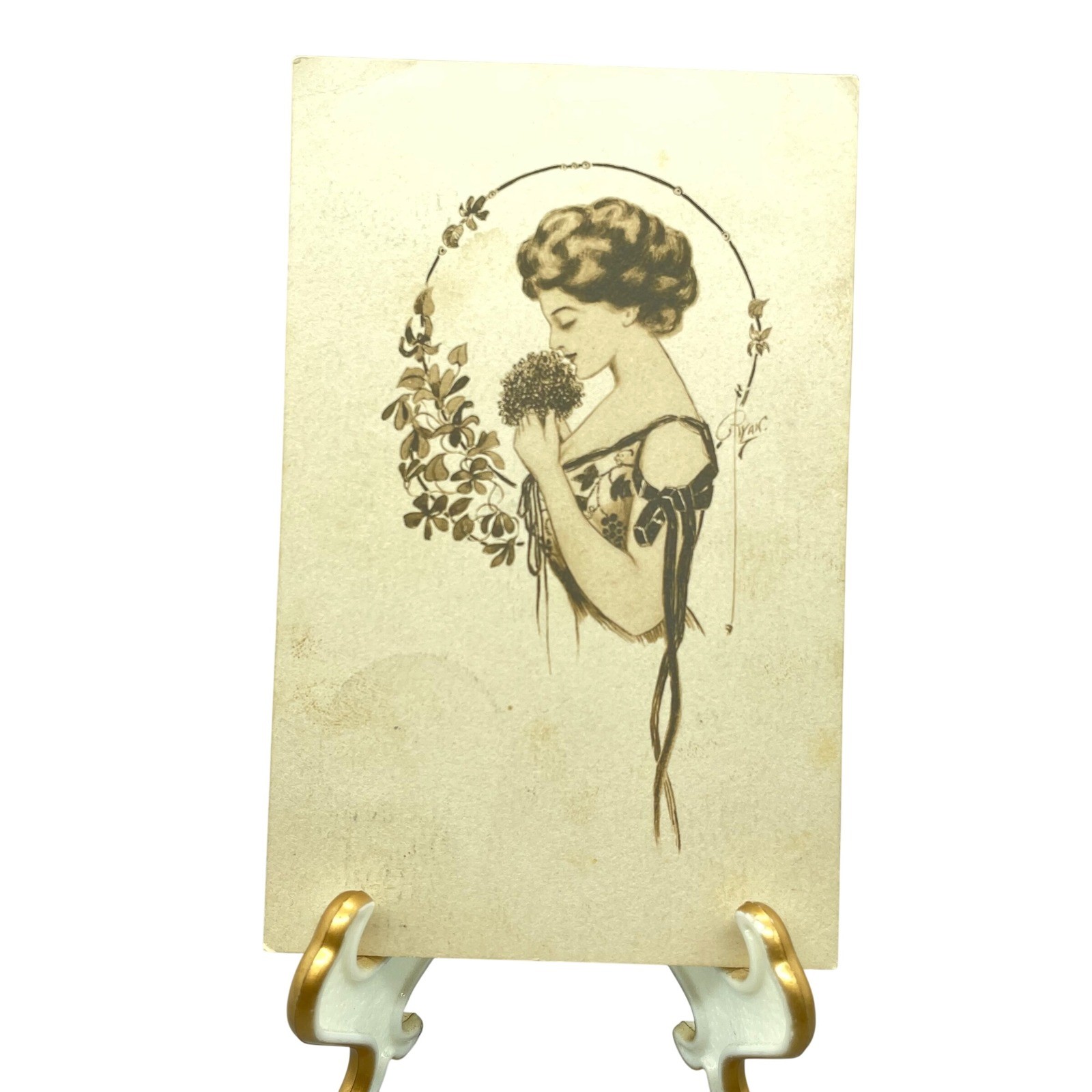 Vintage 1913 Post Card Gibson Girl Illustration Artist Ryan Wayland Texas Stamp Vintage 1913 Post Card Gibson Girl Illustration Artist Ryan Wayland Texas Stamp