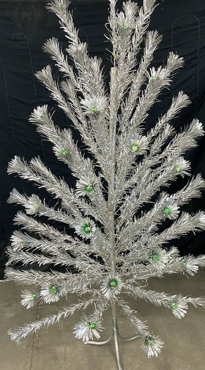 Vintage The Sparkler Pom Pom Aluminum Christmas Tree 6 Ft Green Balls RARE