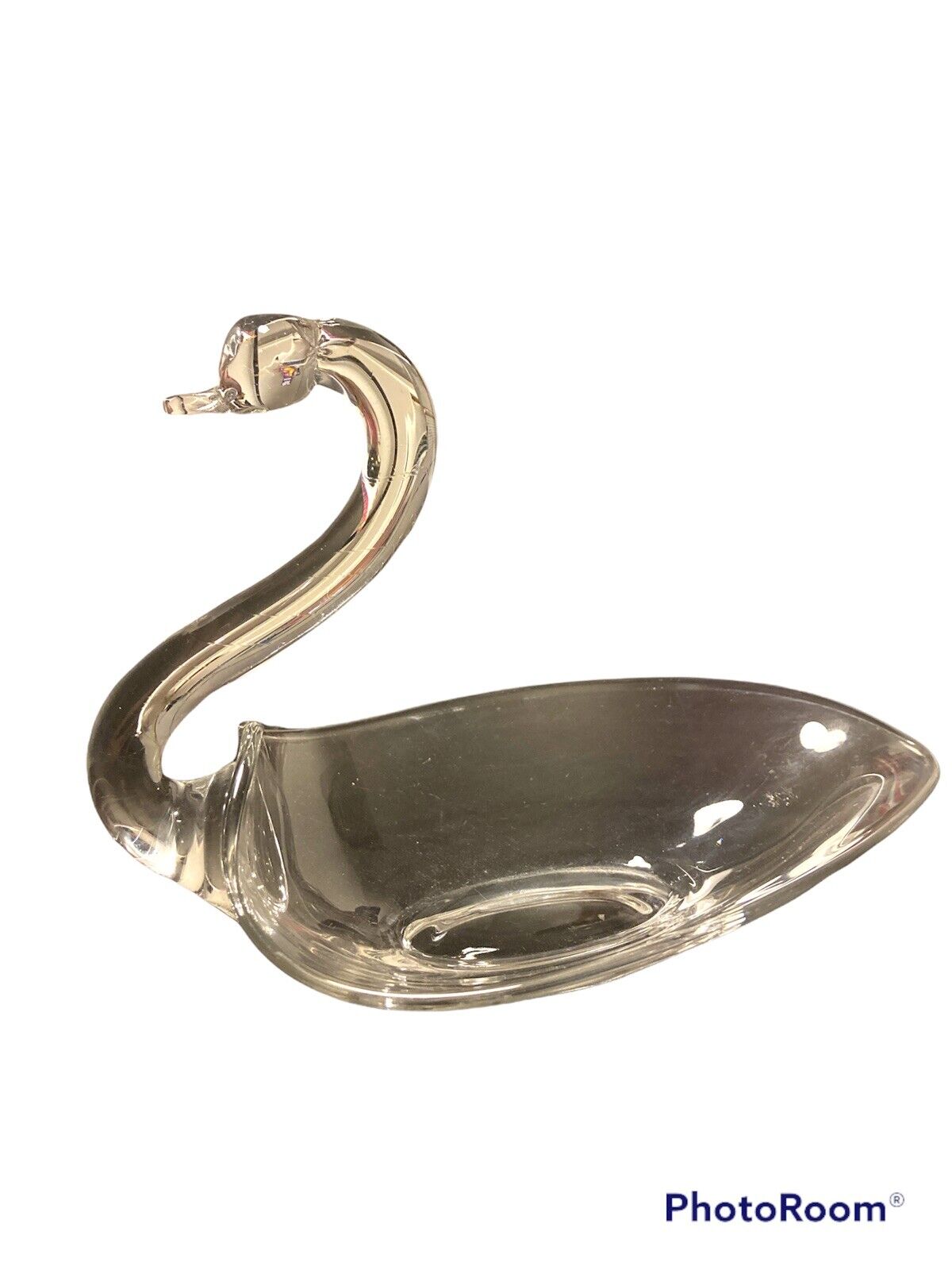 Vintage Duncan Miller SWAN Glass Trinket Candy Keys Dish Duck Clear 8” x 4.5”